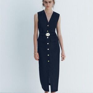 Zara Black Midi Dress with Button Detail
